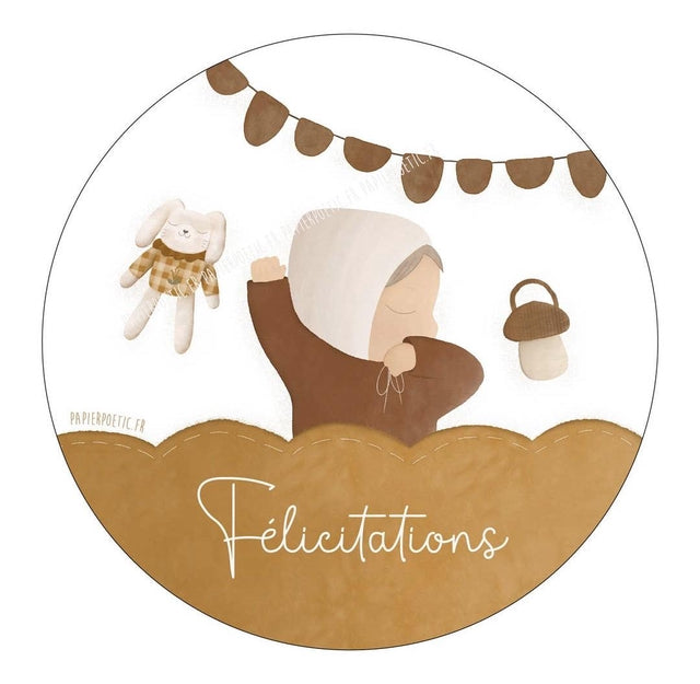 Carte ronde "Félicitions" modèle lapin - Papier Poetic
