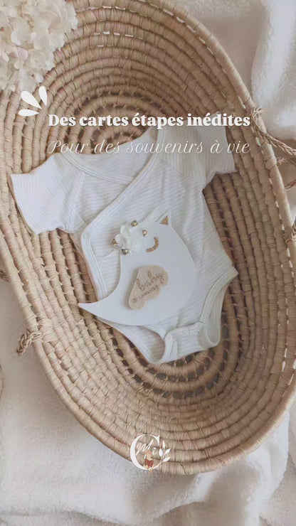 Cartes étapes bébé oiseau en feutrine fleurie