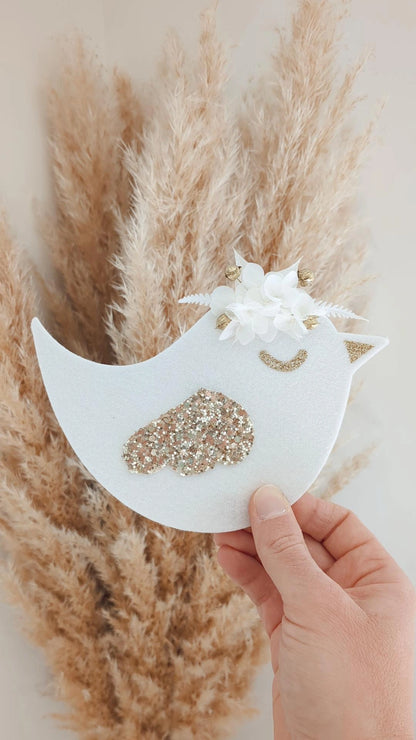 Oiseau en feutrine fleurie • Déco bohème chambre d'enfant