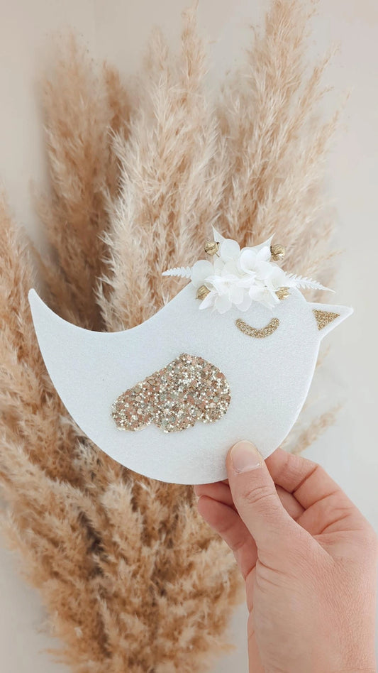 Oiseau en feutrine fleurie • Déco bohème chambre d'enfant
