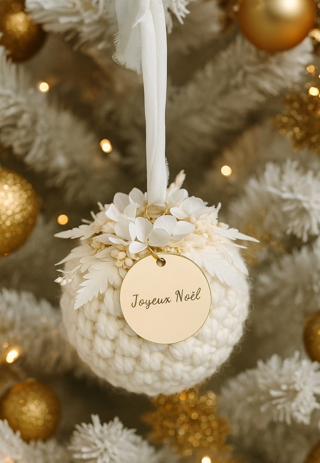 Boule de Noël au crochet et fleurs séchées • Boule de Noël de luxe • Boule de Noël Mon premier Noël